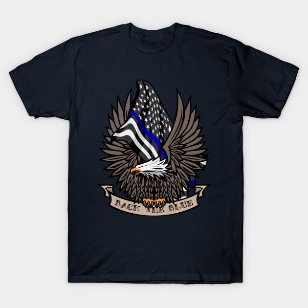 Back the Blue USA Police Blue Line Flag With Eagle T-Shirt by hobrath